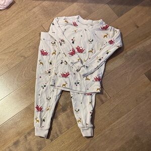 Petit Lem White Pajama Set with Red and Green Festive Print
